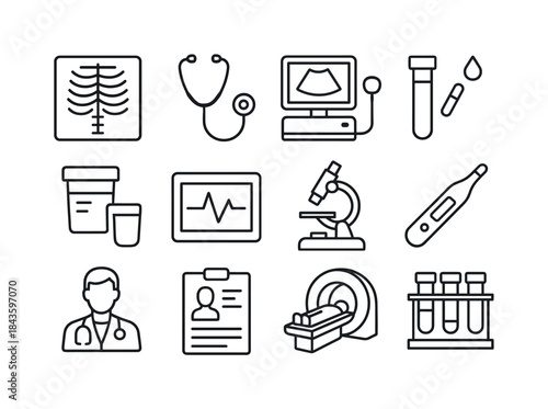 Medical Diagnostic Icons. Medical diagnostics. Line icon set of