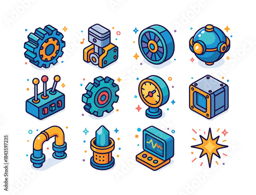 Mechanical Core Icons. Mechanical Core. Colorful isometric vecto