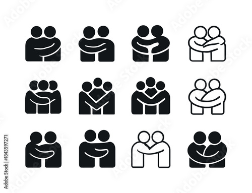 Group Hug Logos. Group hug. Icon set. Set Logo of group hug: uni