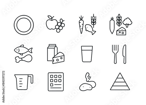 Balanced Diet Icons. Balanced diet. Line icon set of balanced di