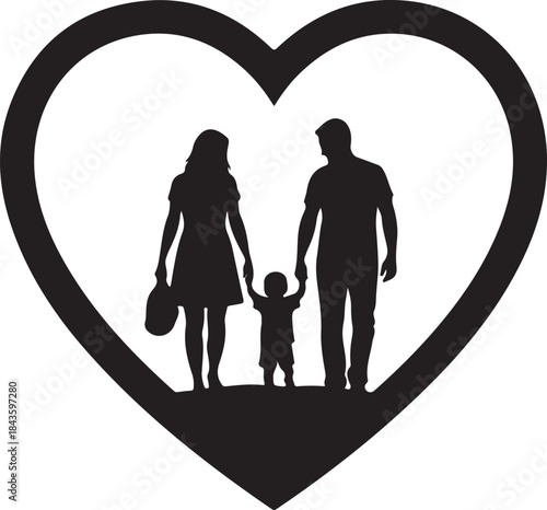 Happy Family Silhouette Inside Heart Shape
Love and Togetherness – Family Heart Silhouette
Parents and Child Family Love Symbol Vector