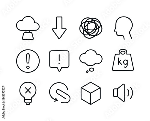 Weighted Thoughts Icons. Heavy Thoughts. Line icon set of Heavy