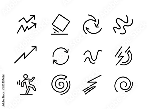 Out-of-Control Icon Set. Out-of-control motion. Line icon set of