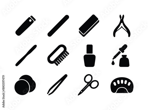 Manicure Tools Icons. Manicure tools. Solid icon set of Manicure