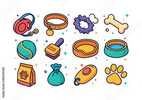 Dog Care Icons. Dog Companionship. Colorful isometric vector ico