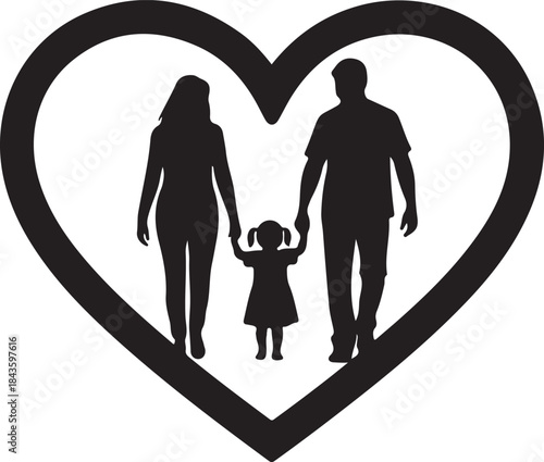 Happy Family Silhouette Inside Heart Shape
Love and Togetherness – Family Heart Silhouette
Parents and Child Family Love Symbol Vector