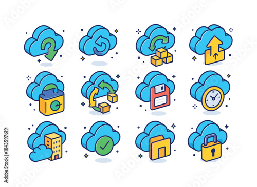 Cloud Backup Icons. Cloud backup. Colorful isometric vector icon