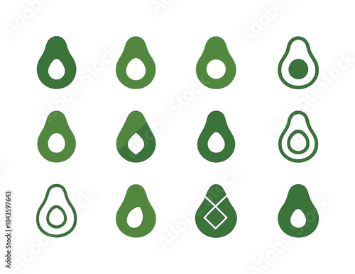 Avocado Logo Variations. healthy eating. Icon set. Set Logo of h