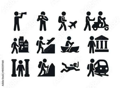 Travel Icon Set. travel and exploration. Solid icon set of trave