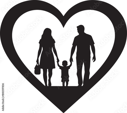 Happy Family Silhouette Inside Heart Shape
Love and Togetherness – Family Heart Silhouette
Parents and Child Family Love Symbol Vector
