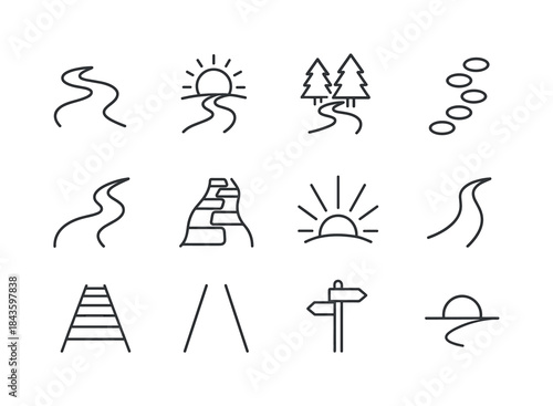 Sunlit Path Icons. Sunlit Paths. Line icon set of Sunlit Paths: