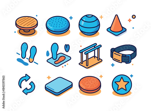 Balance Therapy Icons. Balance therapy. Colorful isometric vecto