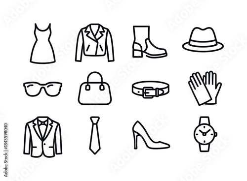 Black Fashion Icons. Black fashion. Line icon set of black fashi