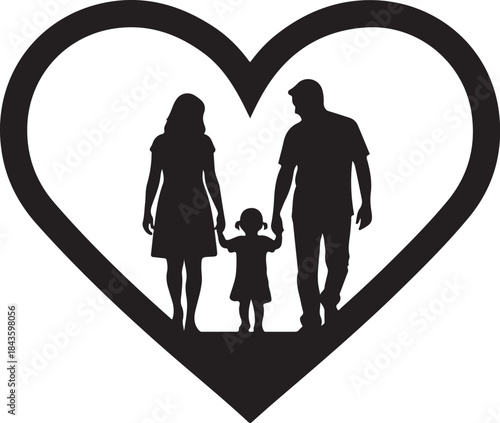 Happy Family Silhouette Inside Heart Shape
Love and Togetherness – Family Heart Silhouette
Parents and Child Family Love Symbol Vector