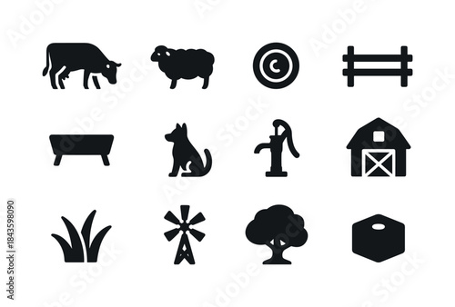Pasture Life Icons. Pasture life. Solid icon set of pasture life