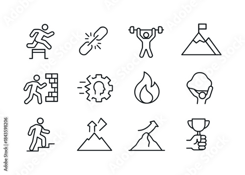 Overcoming Obstacles Icons. Overcoming obstacles. Line icon set