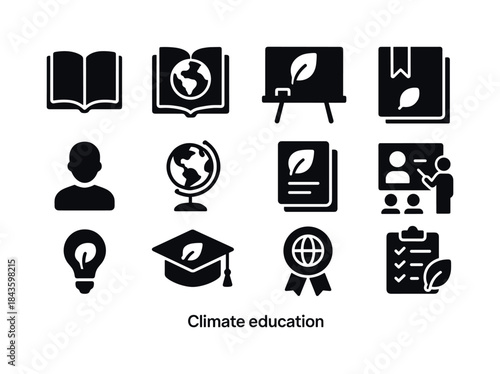 Climate Education Icons. Climate education. Solid icon set of cl
