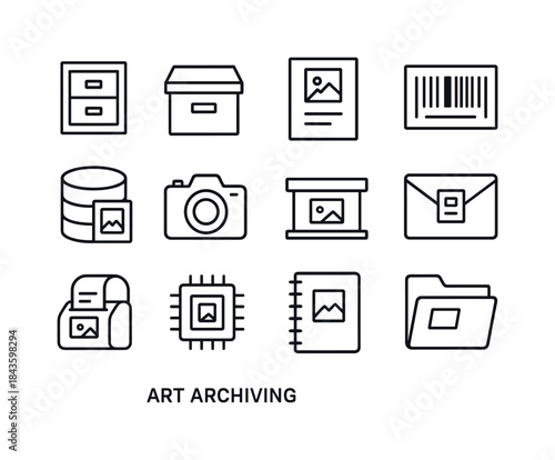 Art Archive Icons. Art Archiving. Line icon set of Art Archiving
