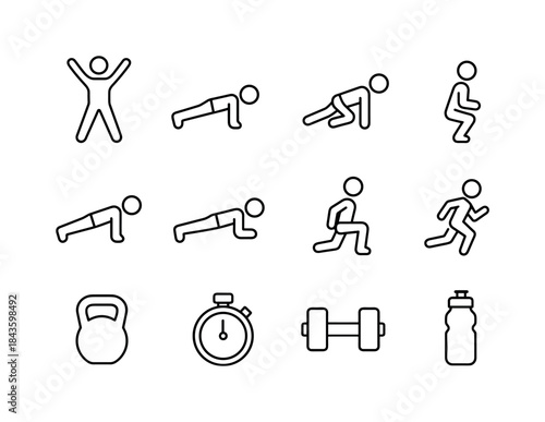 HIIT Workout Icons. HIIT workout. Line icon set of HIIT workout: