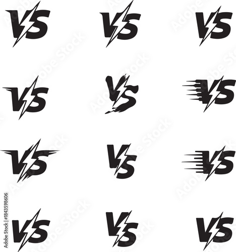 A collection of stylized versus logos with dynamic lightning bolt elements for competition concepts