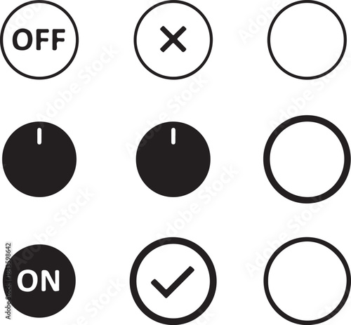 A collection of minimalist user interface icons including on-off switches and control elements