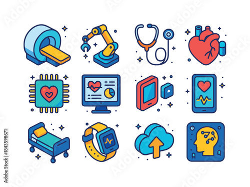 Isometric Medical Tech Icons. Medical technology. Colorful isome