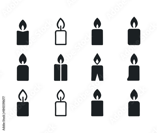 Candle Icon Variations. Candles. Icon set. Set Logo of Candles: