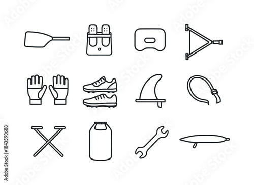 Rowing Icon Set. Rowing equipment. Line icon set of rowing equip