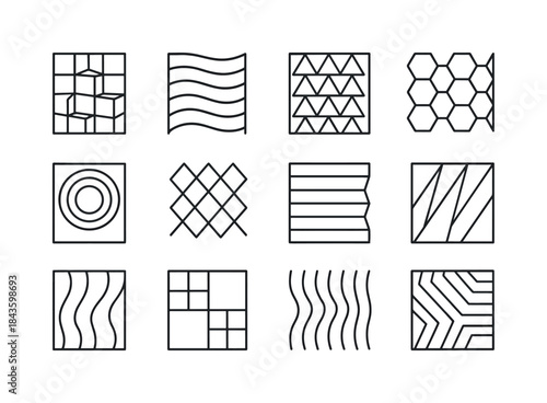 3D Wall Panel Icons. 3D Wall Panels. Line icon set of 3D Wall Pa