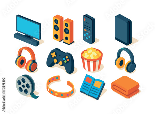 Vibrant Home Entertainment Icons. home entertainment. Colorful i