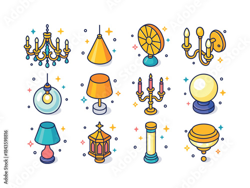 Luxury Lighting Icons. Luxury Lighting. Colorful isometric vecto