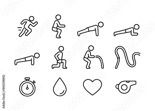 High-Intensity Icons. High-intensity training. Line icon set of