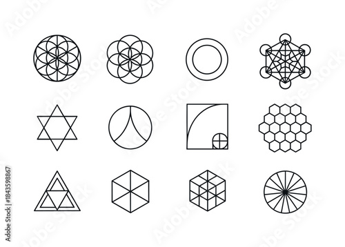 Sacred Geometry Icons. Sacred geometry. Line icon set of Sacred