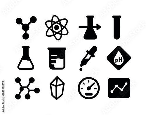Chemical Icon Grid. Chemical Science. Solid icon set of Chemical