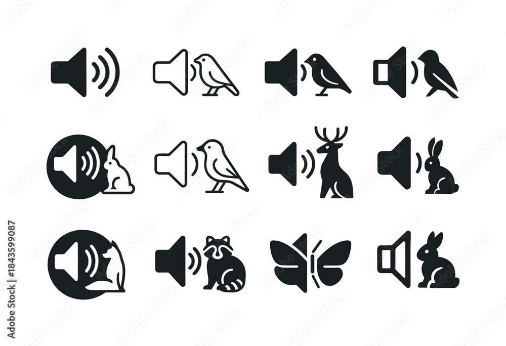 Obraz premium Wildlife Noise Icons. noise pollution