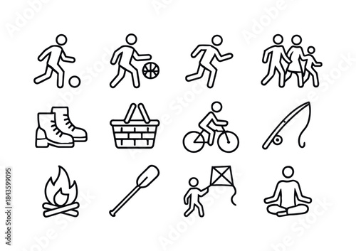 Family Activities Icons. Family Recreation. Line icon set of Fam