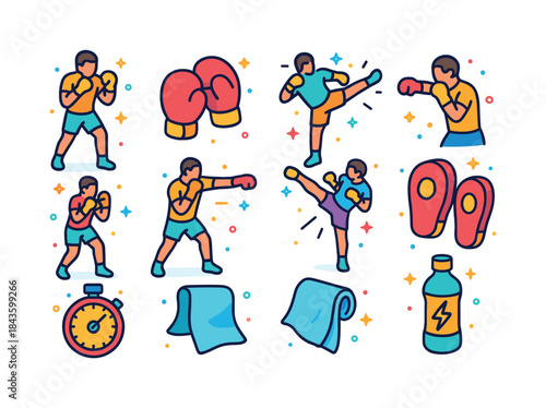 Body Combat Icons. body combat. Colorful isometric vector icons
