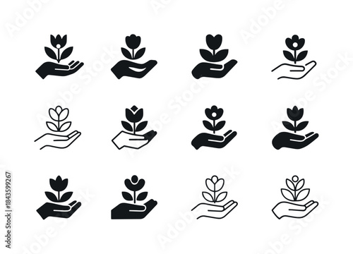 Floral Gesture Icons. Receiving flowers or a thoughtful gesture.