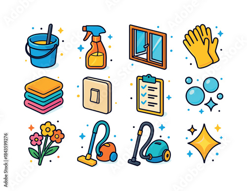Spring Cleaning Icons. Spring cleaning. Colorful isometric vecto