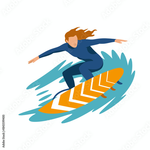 A skilled surfer rides the waves on a vibrant surfboard, capturing the thrill of adventure and the joy of outdoor sports, embodying freedom and dynamism on a sunny day.