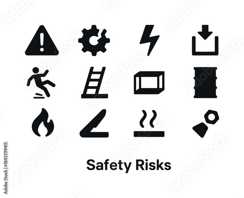 Safety Hazard Icons. Safety Risks. Solid icon set of Safety Risk