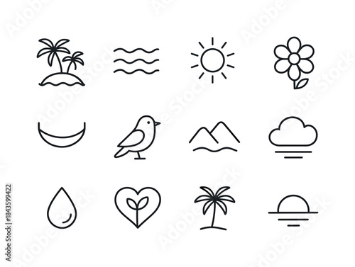 Paradise Icon Collection. Paradise Concepts. Line icon set of Pa