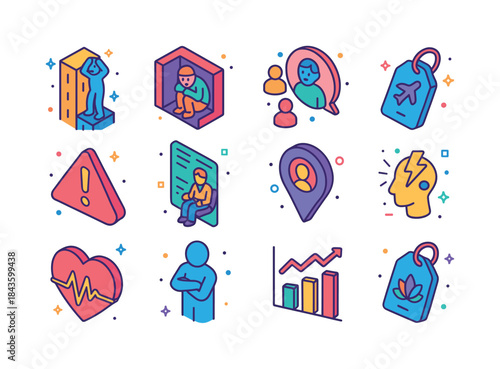 Colorful Phobia Icons. Phobias. Colorful isometric vector icons