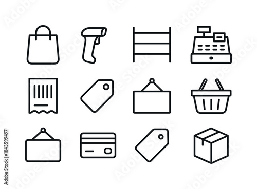 Retail Operations Icons. Small business retail operations. Line