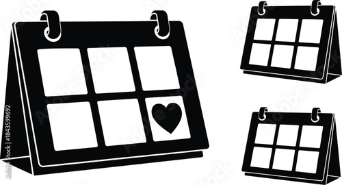 Calendar icons representing days, with a heart symbol highlighting a special date or event