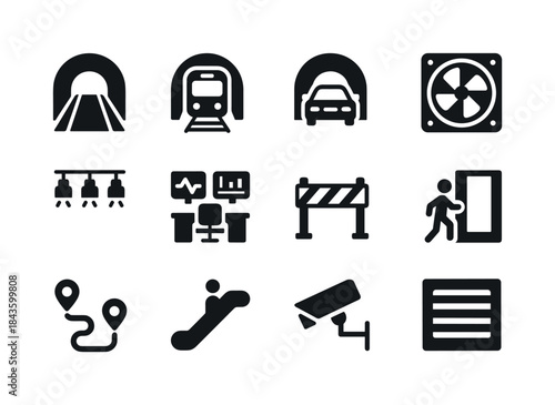 Underground Transit Icons. Underground Transportation. Solid ico
