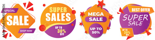 Sale promotion tags super sales banner mega discount sticker best offer badge shop now graphic element special price label