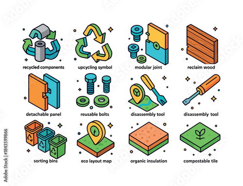 Circular Architecture Icons. Circular architecture. Colorful iso