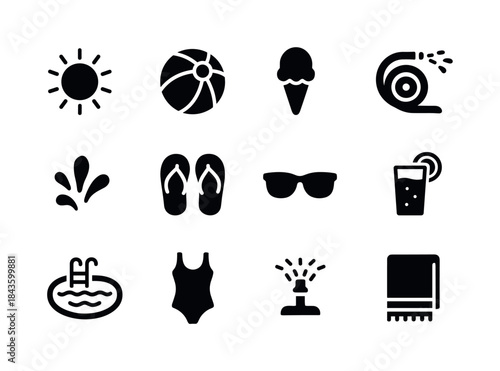 Summer Icon Collection. Summer Fun. Solid icon set of Summer Fun