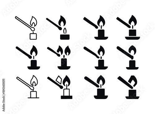 Candle Icon Variations. Lighting a Candle. Icon set. Set Logo of